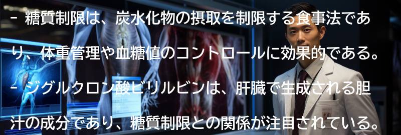 糖質制限とジグルクロン酸ビリルビンの健康への影響の要点まとめ